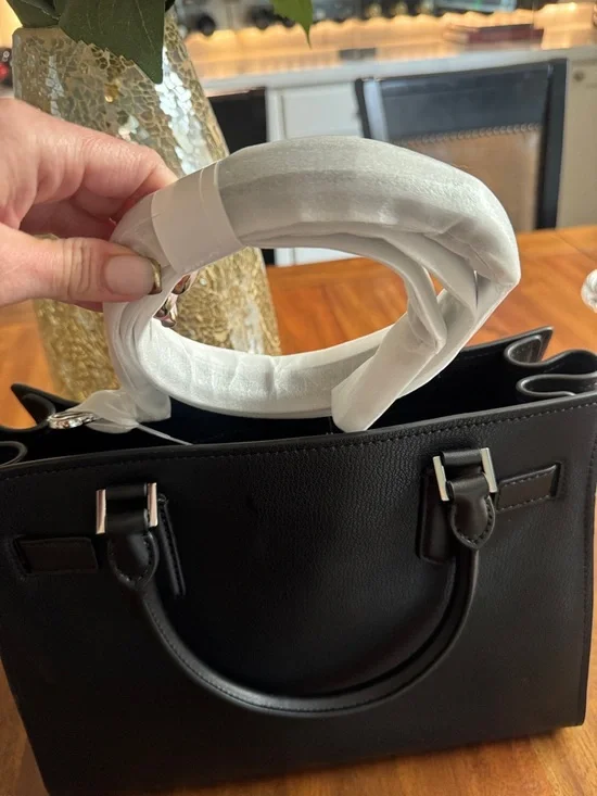 Michael Kors Black Leather Satchel Silver-Tone Charm and Matching Wallet New - Picture 5 of 11